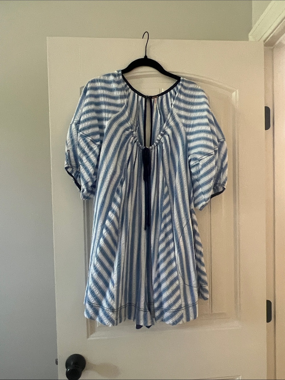 Free People Blue and White Striped Peasant Top